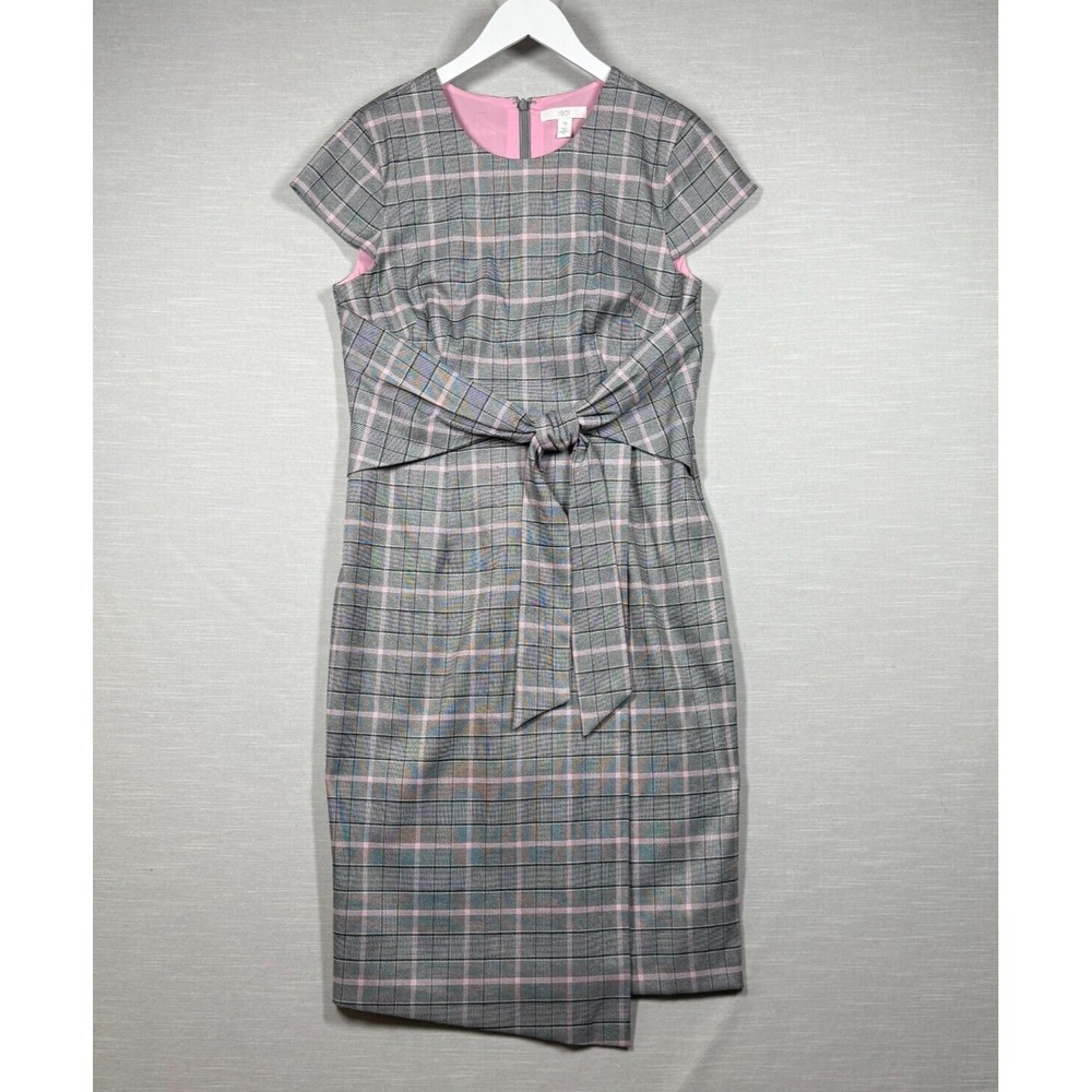 1901 Dress Womens 12 Black Pink Plaid Bow Faux Wrap Office Business Classic Chic